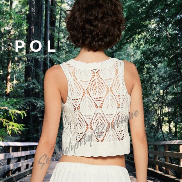 POL Boho Feminine Soft Crochet Loose Fit 100% Cotton Sleeveless Crop Top. - Picture 4 of 9